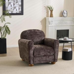 Christopher Knight Home Peysz Modern Accent Chair, Boucle Upholstered Armchair with Rounded Wooden Legs, Comfortable Single Sofa, Soft Cushion Seating, Lounge Chair Indoor, Light Brown(Dark Brown/Chennille)