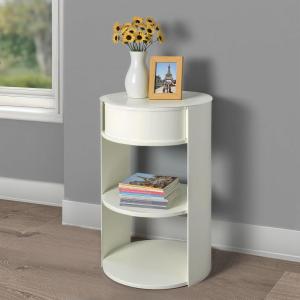 Christopher Knight Home Pomme 3-Tier Metal Small Side Table, Narrow Bedside Table with Sliding Door Cabinet, Bedroom Decoration Organizer, Round End Table with Storage, Space Saving, Matte White(Matte White)