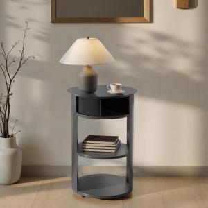 Christopher Knight Home Pomme 3-Tier Metal Small Side Table, Narrow Bedside Table with Sliding Door Cabinet, Bedroom Decoration Organizer, Round End Table with Storage, Space Saving, Matte White(Matte Black)
