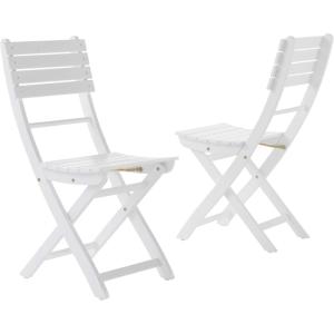Christopher Knight Home Positano Outdoor Acacia Wood Foldable Dining Chairs, 2-Pcs Set, Pu/ White