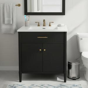 Christopher Knight Home Pratie 31″ Modern Bathroom Vanity with Sink Combo Set, Modern Freestanding Bathroom Sink Cabinet with Adjustable Shelf, Bathroom Storage Cabinet with Sink Combo Set, Black(Black)