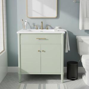 Christopher Knight Home Pratie 31″ Modern Bathroom Vanity with Sink Combo Set, Modern Freestanding Bathroom Sink Cabinet with Adjustable Shelf, Bathroom Storage Cabinet with Sink Combo Set, Black(Light Green)
