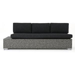 Christopher Knight Home Puerta Outdoor 3-Seater Wicker Left Sofa, Mixed Black / Dark Grey Cushion