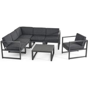 Christopher Knight Home Quick Outdoor Aluminum 6 Seater Sofa Set, Black and Dark Gray