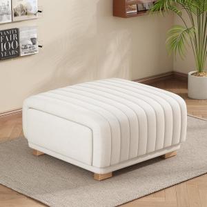 Christopher Knight Home Reyno Upholstered Ottoman with Storage for Living Room, Faux Leather Storage Ottoman Foot Rest with Side Drawers, Modern Square Coffee Table with Wooden Frame, Grey(Light Beige)