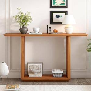 Christopher Knight Home Rina Narrow Console Table with Curved Corners, Indoor Accent Table for Entry Way, MDF Wood U-Base Design Display Table for Home Decoration, Hallway, Living Room, Natural(Natural)