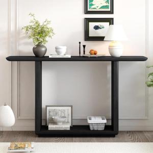 Christopher Knight Home Rina Narrow Console Table with Curved Corners, Indoor Accent Table for Entry Way, MDF Wood U-Base Design Display Table for Home Decoration, Hallway, Living Room, Natural(Black)