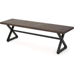 Christopher Knight Home Rolando Outdoor Aluminum Dining Bench with Steel Frame, Brown / Black
