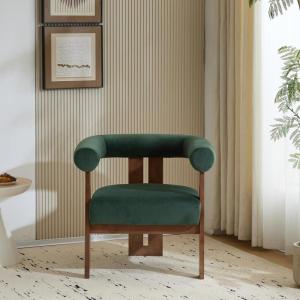 Christopher Knight Home Rones Modern Velvet Upholstered Accent Chair, Wooden Living Room Club Chair with Curved Backrest, Minimalist Bedroom Comfy Reading Chair, Thick Padded Seat, Dark Brown+Walnut(Forest Green and Brown)