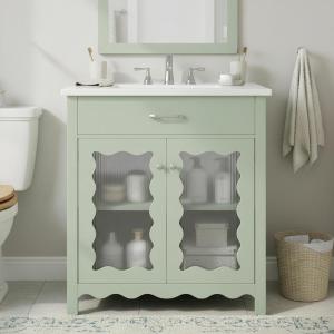 Christopher Knight Home Ronni 31″ Modern Bathroom Vanity with Sink Combo Set, Modern Freestanding Bathroom Sink Cabinet with Adjustable Shelf, Bathroom Storage Cabinet with Sink Combo Set, White(Green)