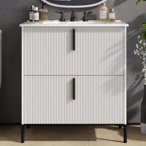Christopher Knight Home Royden 30″ Bathroom Vanity with Sink, Modern Freestanding Bathroom Sink Cabinet with Drawer, Undermount Vanity Sink Cabinet, Bathroom Storage Cabinet with Sink Combo Set, White(White)