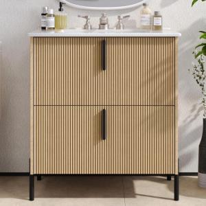 Christopher Knight Home Royden 30″ Bathroom Vanity with Sink, Modern Freestanding Bathroom Sink Cabinet with Drawer, Undermount Vanity Sink Cabinet, Bathroom Storage Cabinet with Sink Combo Set, White(Natural)