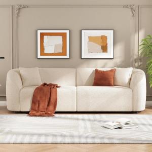 Christopher Knight Home Sabbo 87.50″ Boucle Upholstered Couch, Oversized 2 Seater Sofa, Curved Soft Seating Lounge Sofa Chair, Cozy Loveseat with Armrest, Reading Sofa for Living Room Home Rest, Green(Boulce White)