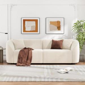 Christopher Knight Home Sabbo 87.50″ Boucle Upholstered Couch, Oversized 2 Seater Sofa, Curved Soft Seating Lounge Sofa Chair, Cozy Loveseat with Armrest, Reading Sofa for Living Room Home Rest, Green(Cream)