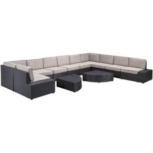 Christopher Knight Home Santa Cruz Outdoor Wicker Sectional Sofa Set with Cushions, 12-Pcs Set, Brown