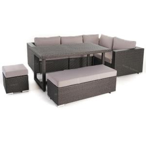 Christopher Knight Home Santa Rosa Outdoor 7-Seater Dining Sofa Set with Aluminum Frame and Water Resistant Cushions, Grey / Silver Cushions