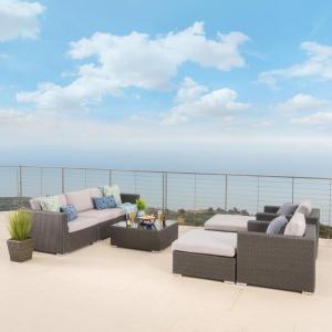 Christopher Knight Home Santa Rosa Outdoor Wicker 5-Seater Chat Set with Aluminum Frame and Water Resistant Cushions, Grey / Silver
