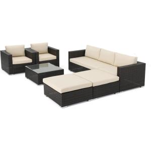 Christopher Knight Home Santa Rosa Outdoor Wicker 5-Seater Chat Set with Aluminum Frame and Water Resistant Cushions, Multibrown / Beige