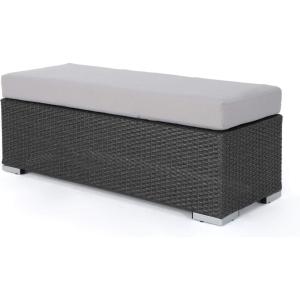 Christopher Knight Home Santa Rosa Outdoor Wicker Bench with Water Resistant Cushion, Grey / Silver Small