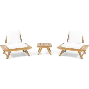 Christopher Knight Home Sedona Outdoor 2 Seater Acacia Wood Conversation Set with Coffee Table, Teak and White