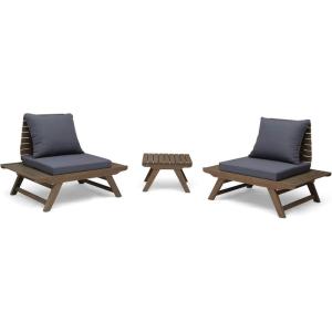 Christopher Knight Home Sedona Outdoor Acacia Wood 3 Piece Chat Set with Cushions, 37 “W x 28.25 “D x 29.5 “H, Dark Gray + Gray