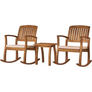 Christopher Knight Home Selma Acacia Rocking Chairs with Cushions, 2-Pcs Set, Teak Finish(2-pcs Set)