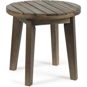 Christopher Knight Home Selma Acacia Wood Outdoor Side Table, Decorative Rectangular Small Accent Table, Weather Resistant Patio End Table for Balcony Beach Pool Side, Slatted Design, White PU(Parker gray Finish)