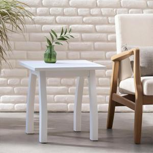 Christopher Knight Home Selma Acacia Wood Outdoor Side Table, Decorative Rectangular Small Accent Table, Weather Resistant Patio End Table for Balcony Beach Pool Side, Slatted Design, White PU(White Pu)