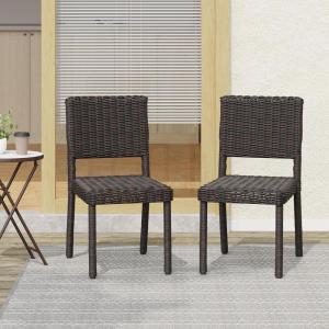 Christopher Knight Home Set of 2 Farley Patio Wicker Dining Chairs, Outdoor/Indoor Woven PE Rattan Accent Armless Chair, Sturdy Metal Frame Garden/Porch/Poolside/Backyard Side Chair, Dark Brown