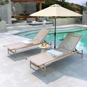 Christopher Knight Home Set of 2 Hargrove Patio Garden Chaise Lounges, Aluminum Frame, Mesh Seating and Rope-Wrapped Legs, 5-Position Adjustable Backrest, Outdoor Relaxation, Poolside, Natural+Silver