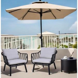 Christopher Knight Home Set of 2 Huron Indoor/Outdoor Polypropylene and Iron Frame Club Chairs,Patio Conversation Seating/Armchair for Garden, Backyard, Poolside,Removable Cushions, Light Green+Beige(Grey)