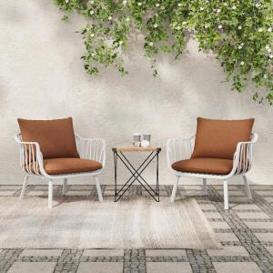 Christopher Knight Home Set of 2 Huron Indoor/Outdoor Polypropylene and Iron Frame Club Chairs,Patio Conversation Seating/Armchair for Garden, Backyard, Poolside,Removable Cushions, Light Green+Beige(White+brown)