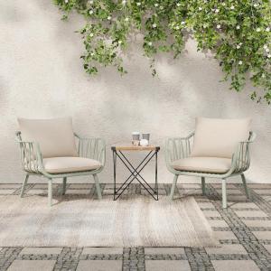 Christopher Knight Home Set of 2 Huron Indoor/Outdoor Polypropylene and Iron Frame Club Chairs,Patio Conversation Seating/Armchair for Garden, Backyard, Poolside,Removable Cushions, Light Green+Beige(Light Green+beige)