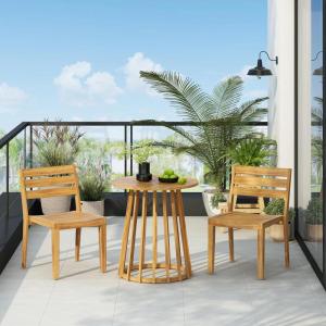 Christopher Knight Home Set of 2 Katie Tropical Style Patio Dining Chairs, Acacia Wood Outdoor/Indoor Side Chair, Garden/Porch/Balcony/Poolside Accent Chair, Weather Resistant, Teak Finish