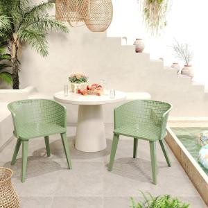 Christopher Knight Home Set of 2 Rivera Patio Iron Dining Chairs, Geometric-Carved Pattern Round Backrest, Armchair for Kitchen, Restaurant, Garden, Balcony, Porch, Backyard, Poolside, Matte Green(Matte Green)