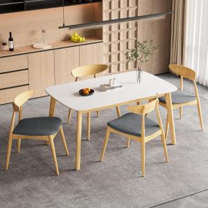Christopher Knight Home Sivir 5-Piece Rubberwood Dining Room Table Set for 4, Dining Table Set for 4 with Ergonomic Upholstered Chairs, Kitchen Table Chairs Set of 4, Natural + Beige + White Oak(Natural + Grey + White Oak)