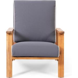 Christopher Knight Home Smeb Lounge Chair Outdoor with Cushions, Acacia Wood Adirondack Chair, Slatted Design Side Chair, Extra Seating for Balcony Backyard Poolside Garden, White + Beige(Teak + Dark Gray)