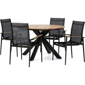 Christopher Knight Home Stetson Outdoor 5 Piece Dining Set – Mesh and Acacia Wood – Black/Teak