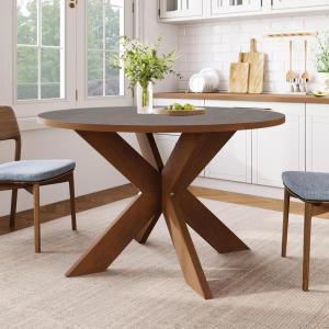Christopher Knight Home Taliyah Round Dining Table for 5, MDF Round Top Modern Kitchen Table, Premium Quality Farmhouse Dining Room Table, Wooden Accent Table, Brown