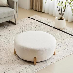 Christopher Knight Home Tatia Modern Boucle Upholstered Ottoman Coffee Table, Multi-Functional Sofa Footrest with Wooden Frame, Extra Seating for Living Room, Bedroom, Entryway, White+Natural(White+natural)