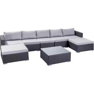 Christopher Knight Home Tom Rosa Outdoor 5 Seater Wicker Sectional Sofa Set, Grey with Silver Cushions