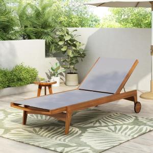 Christopher Knight Home Tristy Chaise Lounge Chair Outdoor, Acacia Wood Frame Sunbathing Pool Lounger, Adjustable Backrest Single Lounge Sofa, Patio Lounge Chaise for Poolside, Green + Natural(Grey + Natural)