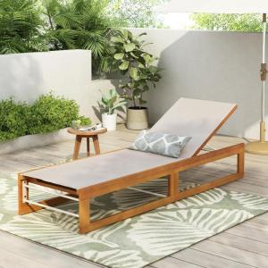 Christopher Knight Home Tristz Patio Chaise Lounge Chair Outdoor, Acacia Wood Sunbathing Pool Lounger with Breathable Mesh Seat, Adjustable Backrest Reclining Chair, Single Lounger, Teak+Mint Green(Teak+ Beige)