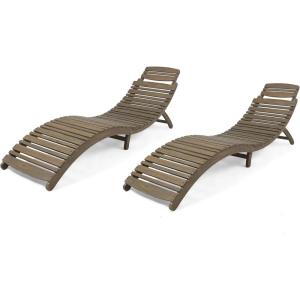 Christopher Knight Home Tycie Outdoor Acacia Wood Foldable Chaise Lounge (Set of 2), Gray Finish