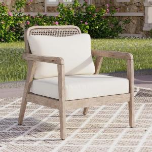 Christopher Knight Home Ursa Outdoor Patio Club Chair, Acacia Wood Arm Chair, Single Sofa Chair, Patio Furniture, Deep Seating with Cushion for Porch, Garden, Backyard, Balcony, Light Brown