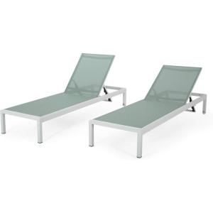 Christopher Knight Home Vanessa Coral Outdoor Chaise Lounges (Set of 2), Green and White
