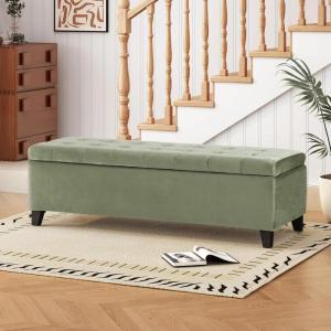 Christopher Knight Home Velvet Storage Ottoman,Rectangular Ottoman Bench,Upholstered Storage Bench,Foot Rest for Living Room, Entryway and Bedroom, Pale Green(Pale Green)