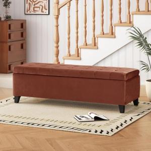Christopher Knight Home Velvet Storage Ottoman,Rectangular Ottoman Bench,Upholstered Storage Bench,Foot Rest for Living Room, Entryway and Bedroom, Pale Green(Ochre Brown)