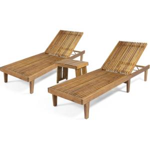 Christopher Knight Home Vernon Outdoor Acacia Wood Chaise Lounge Set, Teak Finish(Teak Finish)