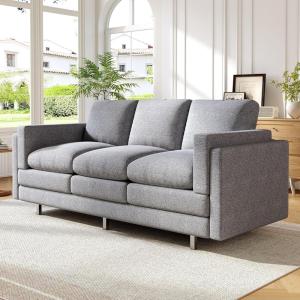 Christopher Knight Home Vincenzo 3 Seater Couch, Chenille Upholstered Sofa Chair, Metal Legs Couch, Dual-Layer Cushions Armchair, 79.5″ Sectional Sofa, Comfort Seating for Living Room, Light Gray(Light Gray)